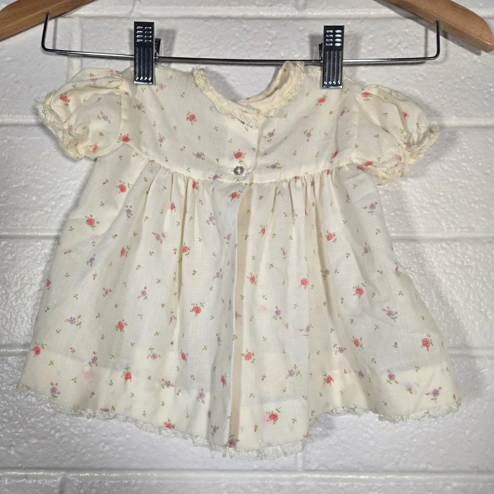 Vtg Floral Baby Dress 6-9M Cream Lace Trim USA Retro Easter‎ Church Spring
